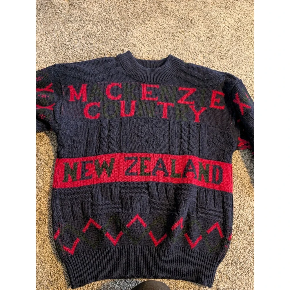 Mackenzie Country‎ Mens Knit Sweater Navy Red Green New Zealand Made Size S